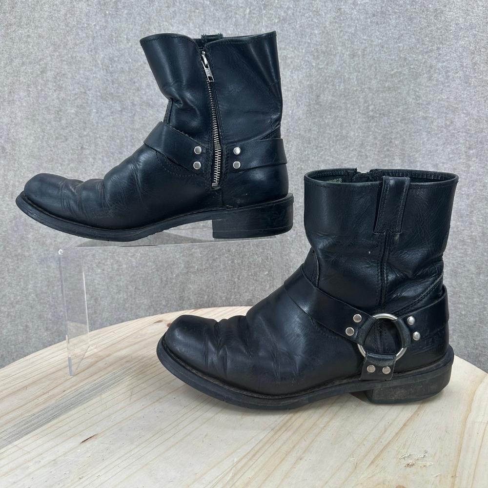 Bates Harness Engineer Boots Mens 10 Black Leather Side Zip Vibram Motorcycle